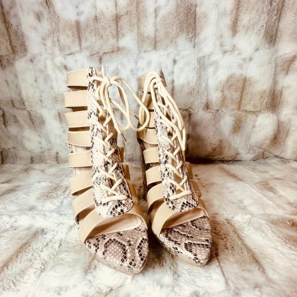 Cape Robbin Nude Open Toe Snake Print 5" Chunky Heel - Picture 12 of 12